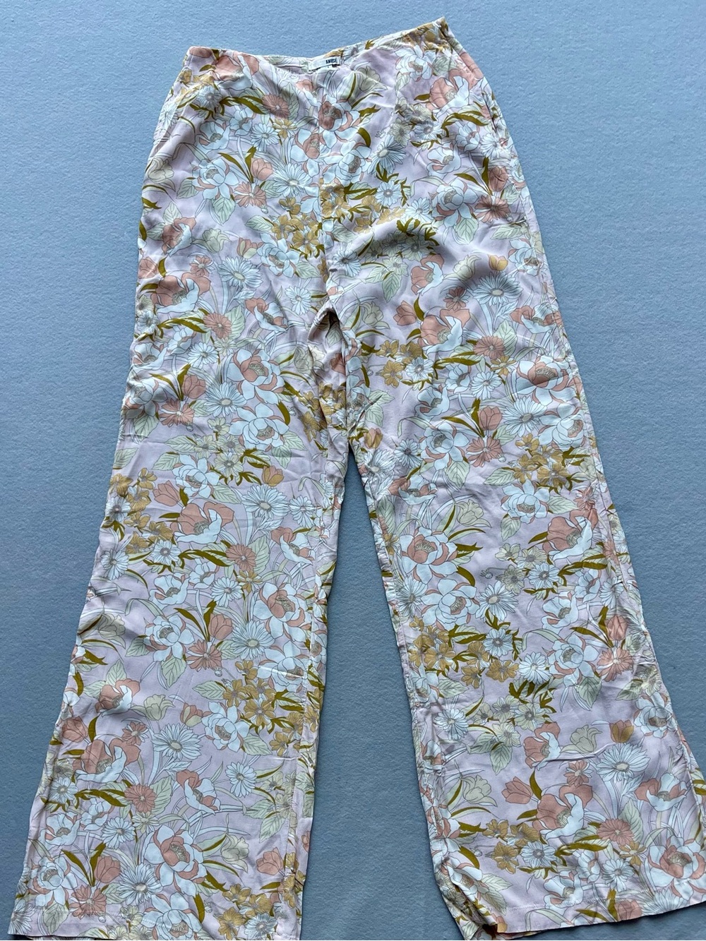 Amuse Society Small Floral High Waist Wide Leg Lightweight Flowy Pants Beachy